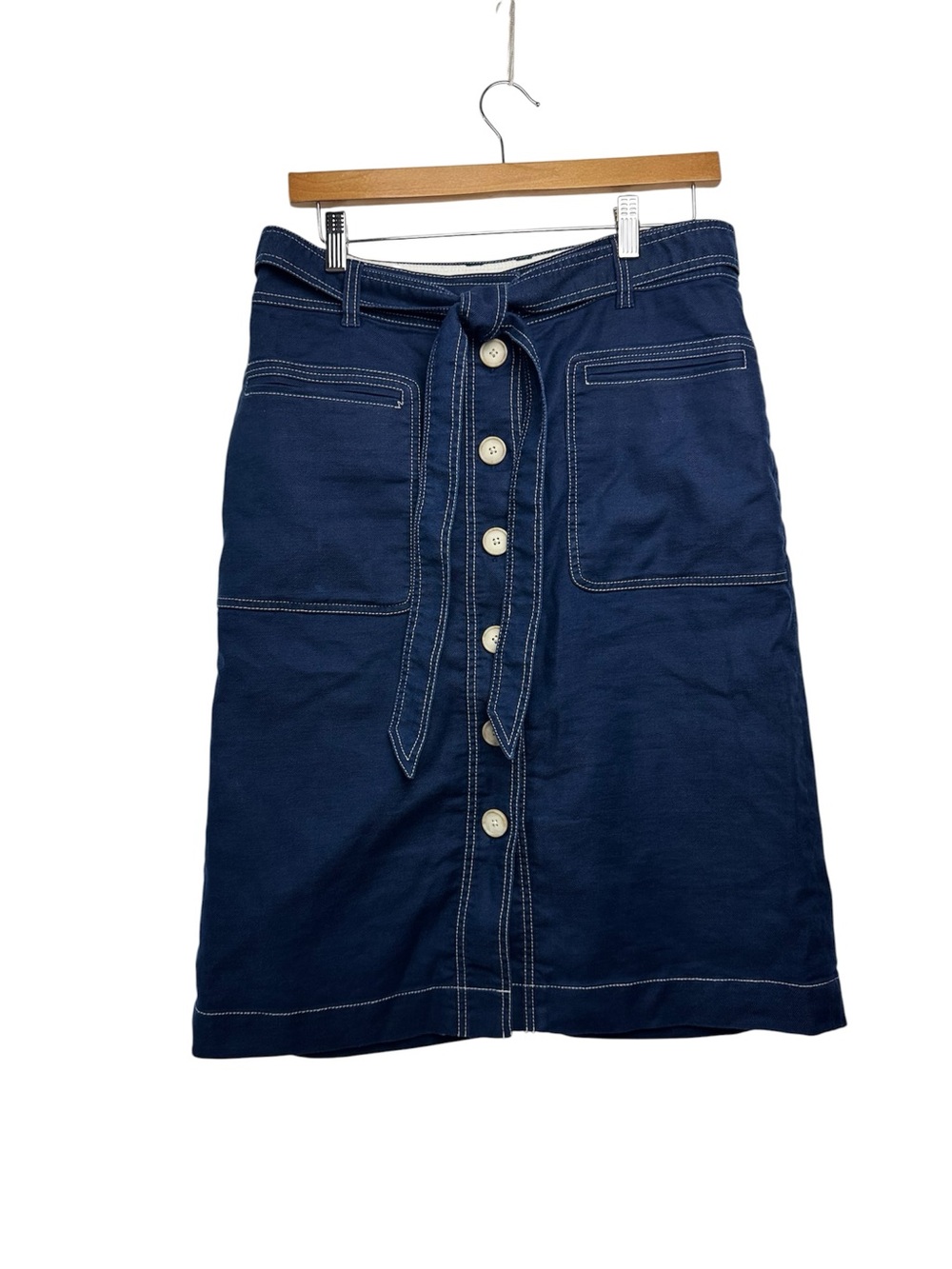 J Crew linen blend button front A-line skirt coastal preppy resort wear travel